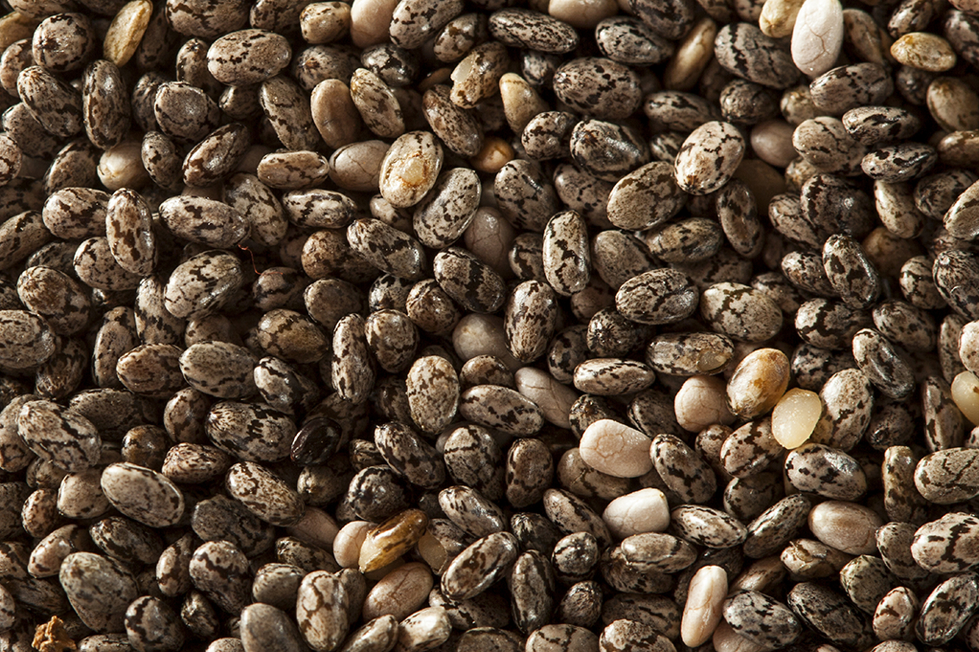 Organic Dry Black and White Chia Seeds against a background